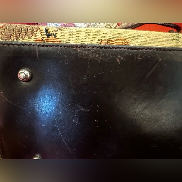 Brighton Embroidered Tapestry Canvas and Leather Camel and monkeys design Tote - Picture 10 of 11